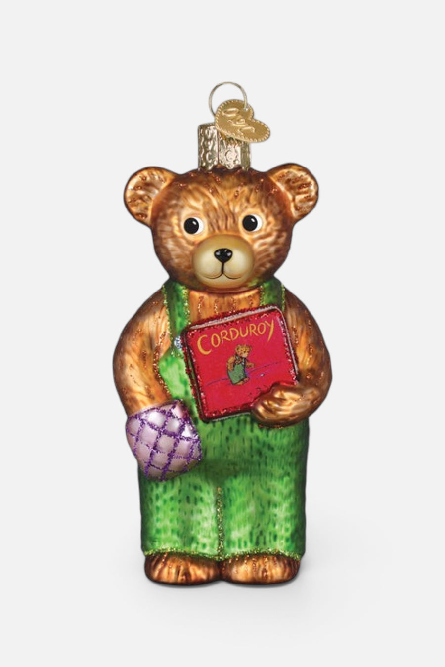Old World Christmas Corduroy Holding Book Ornament – back view