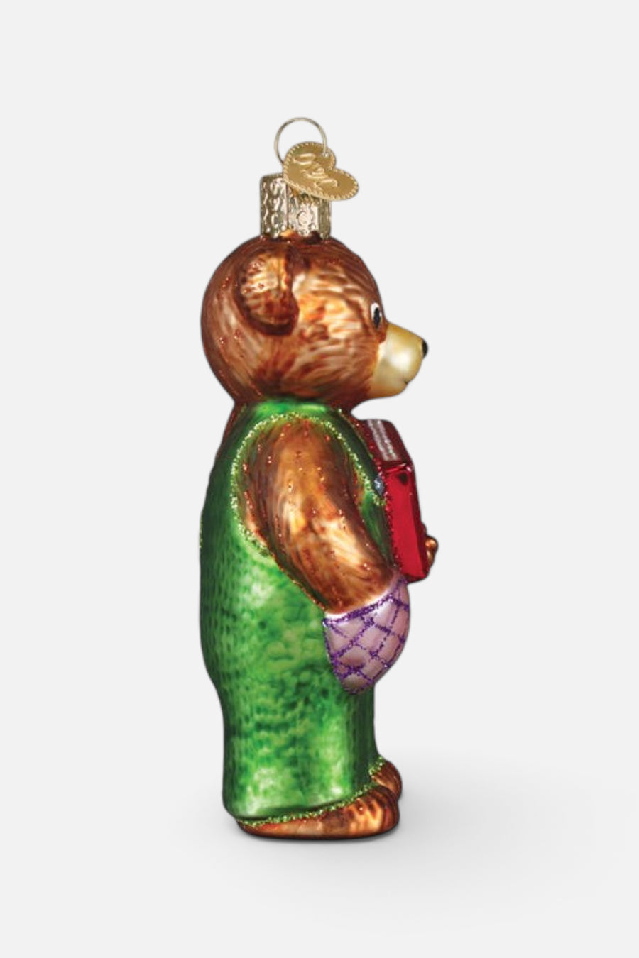 Old World Christmas Corduroy Holding Book Ornament – detail
