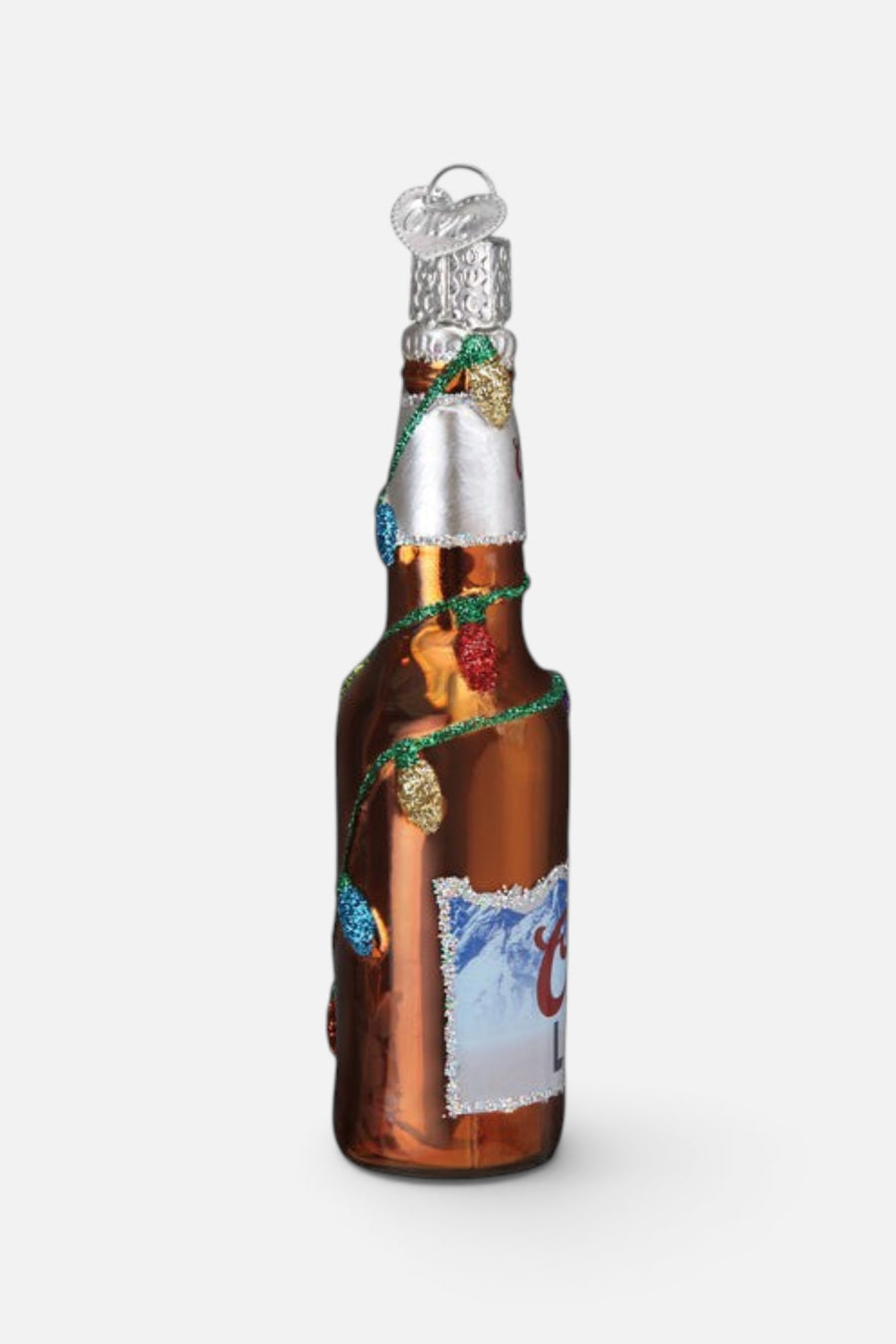 Old World Christmas Holiday Coors Light Bottle Ornament – side view