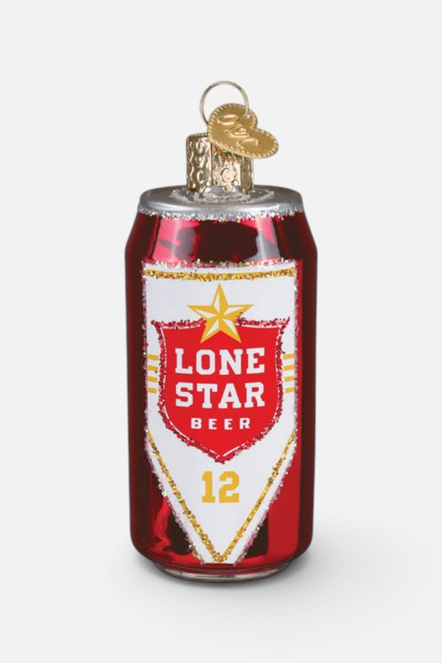 Old World Christmas Lone Star Beer Can Ornament – side view