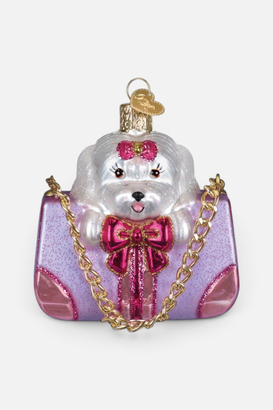 Old World Christmas Posh Pup in Purse Ornament – back view