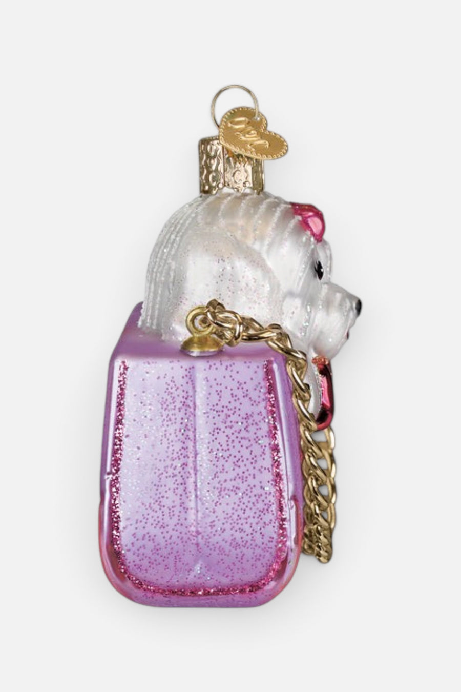 Old World Christmas Posh Pup in Purse Ornament – detail