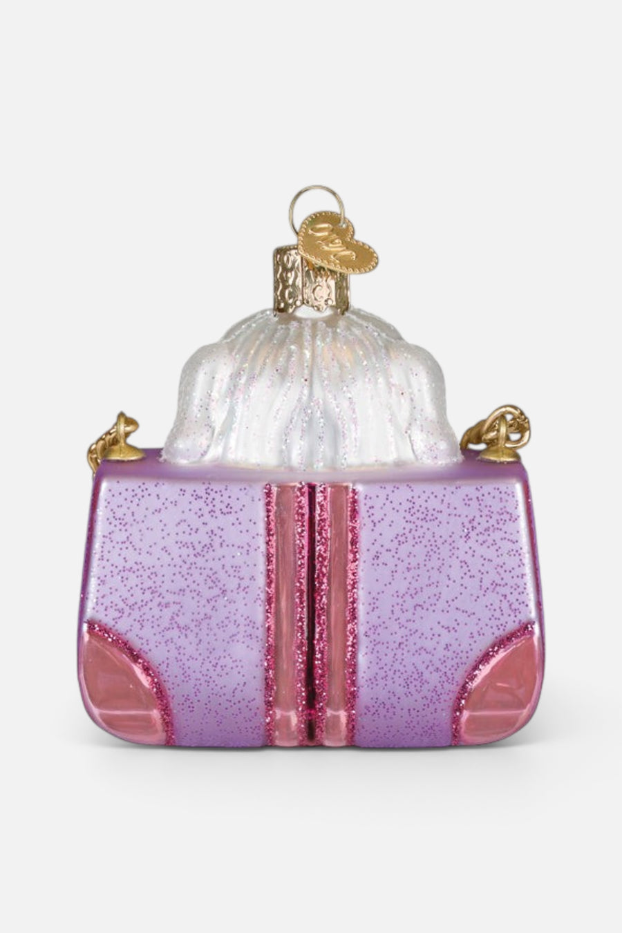 Old World Christmas Posh Pup in Purse Ornament – side view