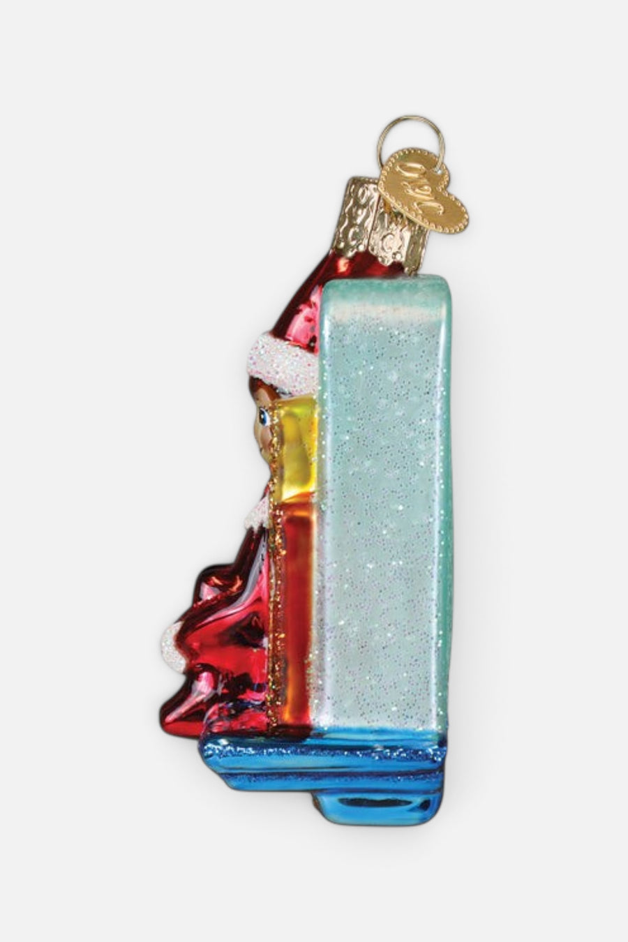 Old World Christmas Scout Elf Storytime Ornament – side view