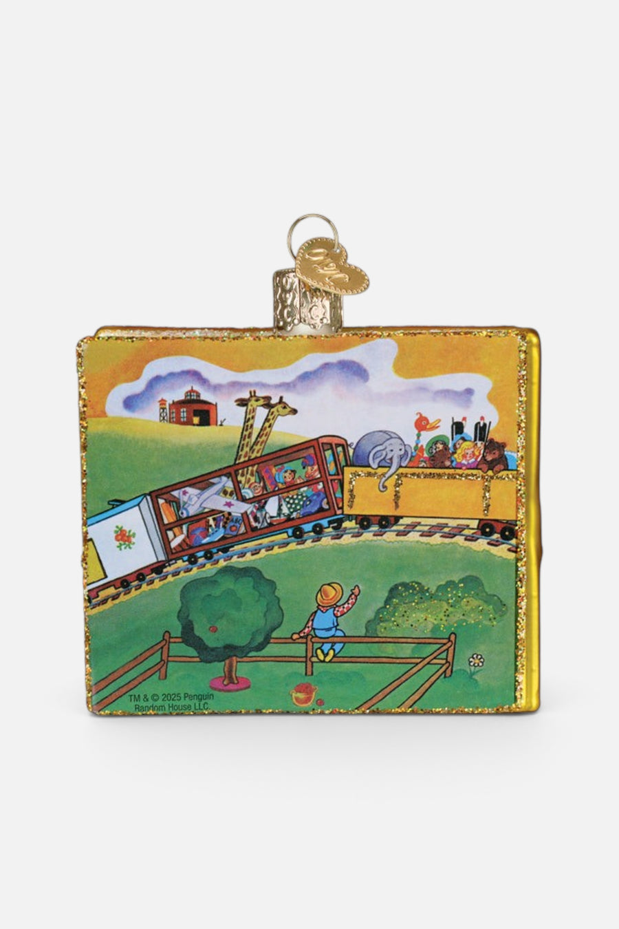 Old World Christmas The Little Engine That Could Book Ornament – side view