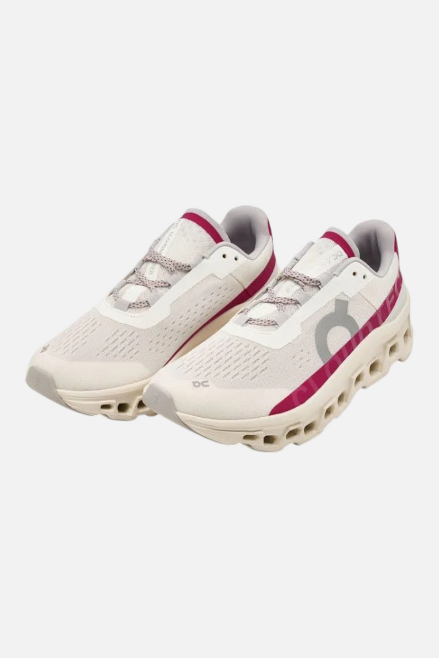 On Running Women's Cloudmonster in Ivory/Grenadine – back view