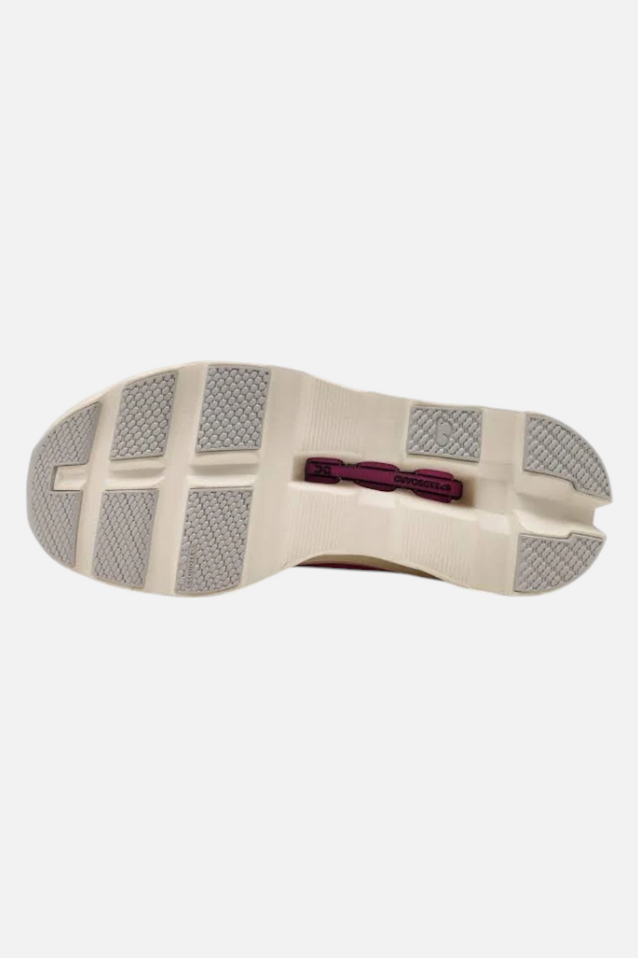 On Running Women's Cloudmonster in Ivory/Grenadine – flat lay