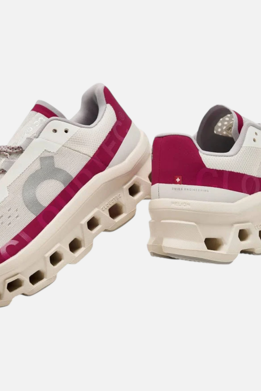On Running Women's Cloudmonster in Ivory/Grenadine – side view