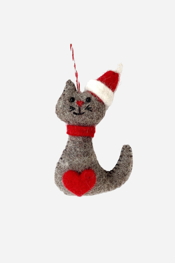 Ornaments 4 Orphans Cat In Santa Hat Felt Wool Ornament