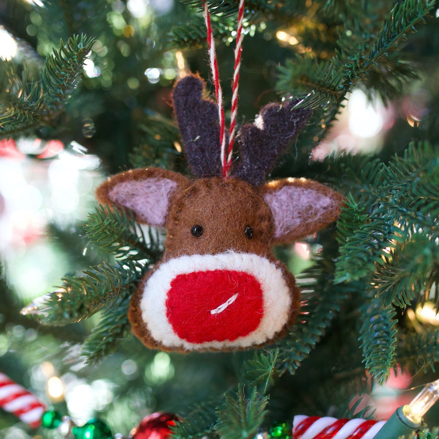 Ornaments 4 Orphans Red Nose Reindeer Head Felt Wool Ornament – side view