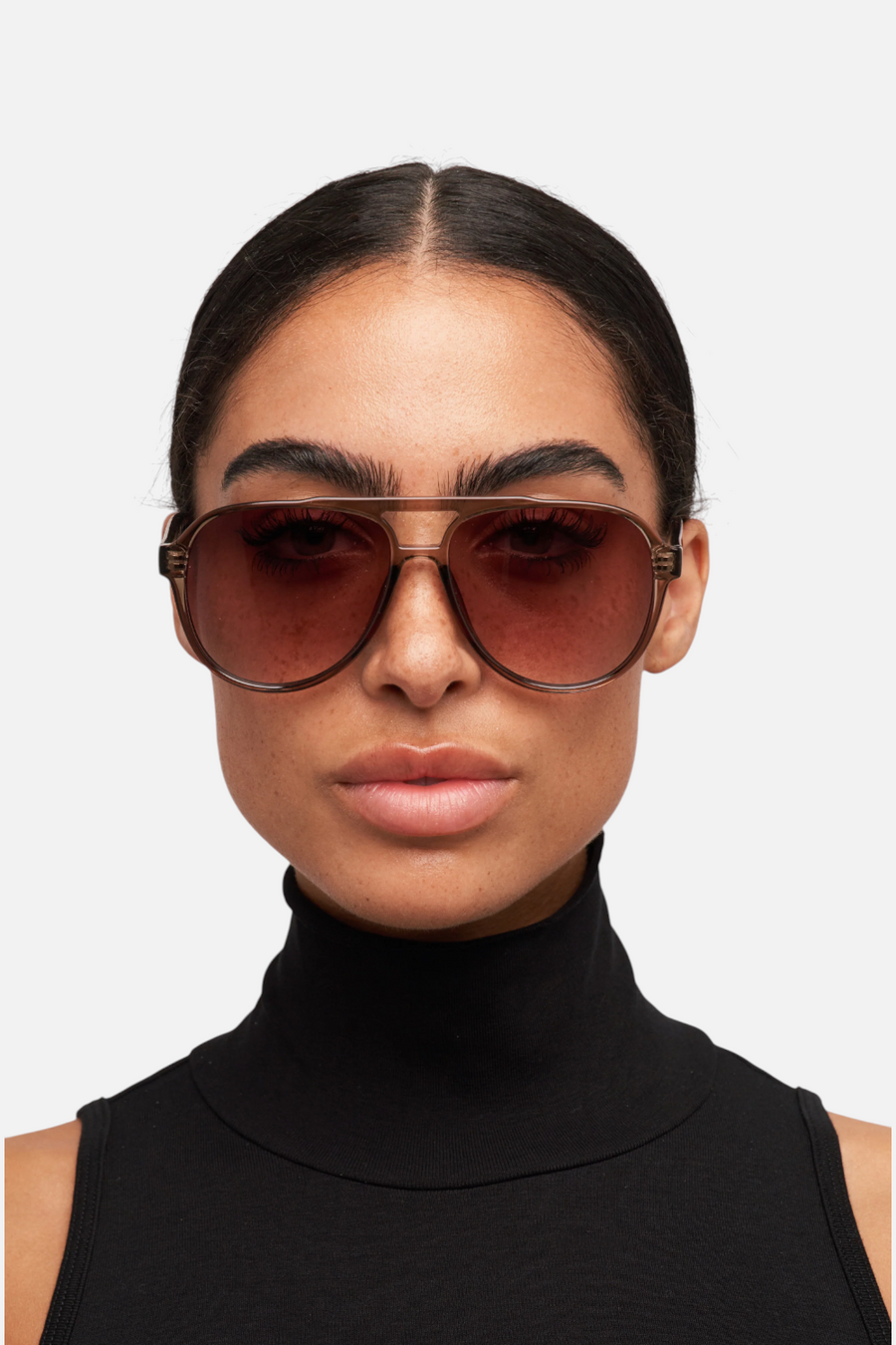 Otra Eyewear Stevie Sunglasses in Transition Olive/Brown Fade – back view