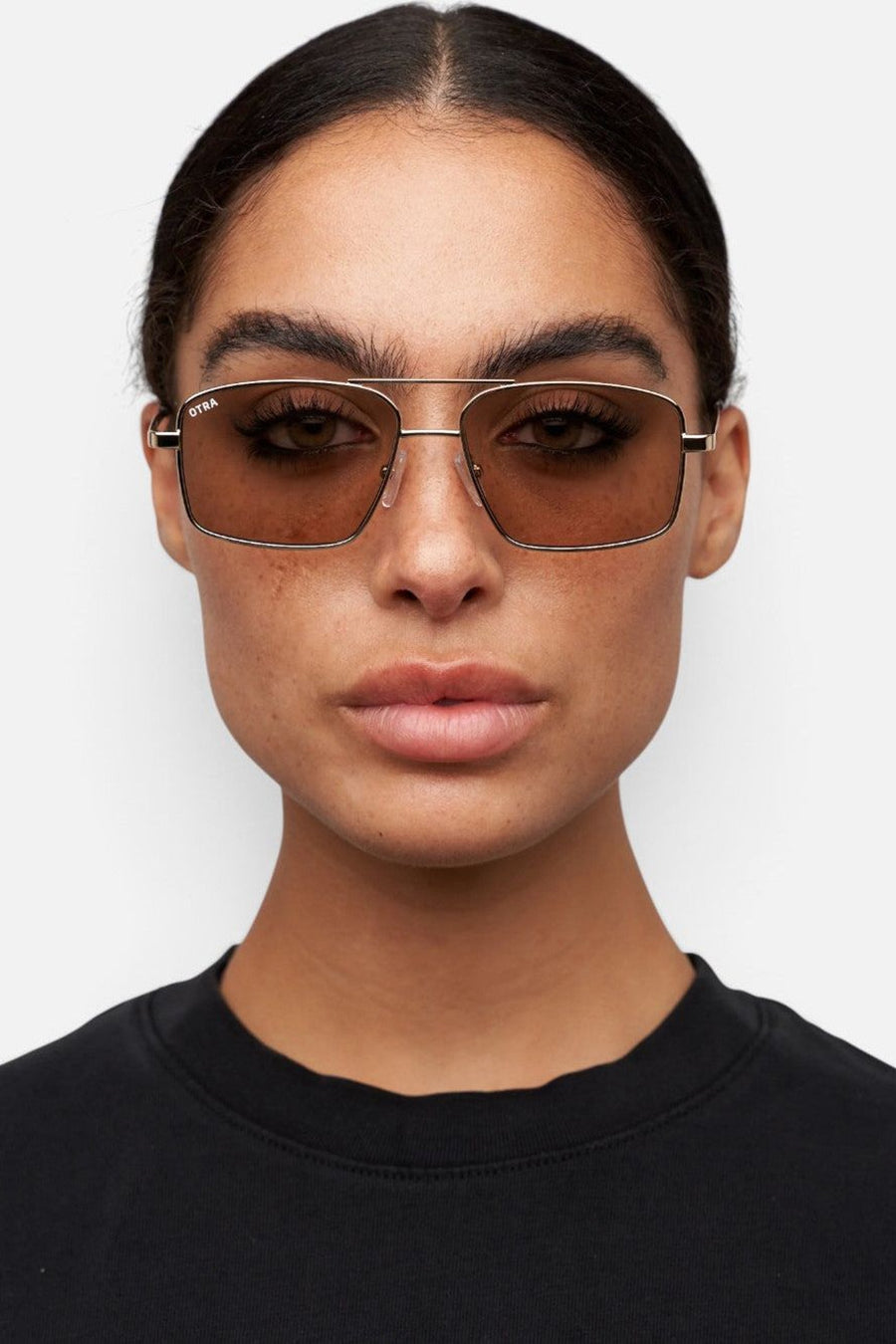 Otra Nash Sunglasses in Gold and Light Brown – back view