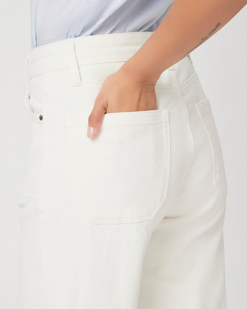 Paige Alexis Covered Button Fly Pants in Tonal Ecru – flat lay