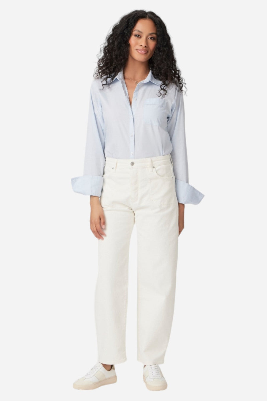 Paige Alexis Covered Button Fly Pants in Tonal Ecru – front view