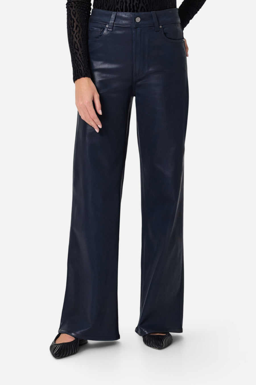 Paige Anessa 31" Wide Leg Jean in Navy Seascape Luxe Coating – front view