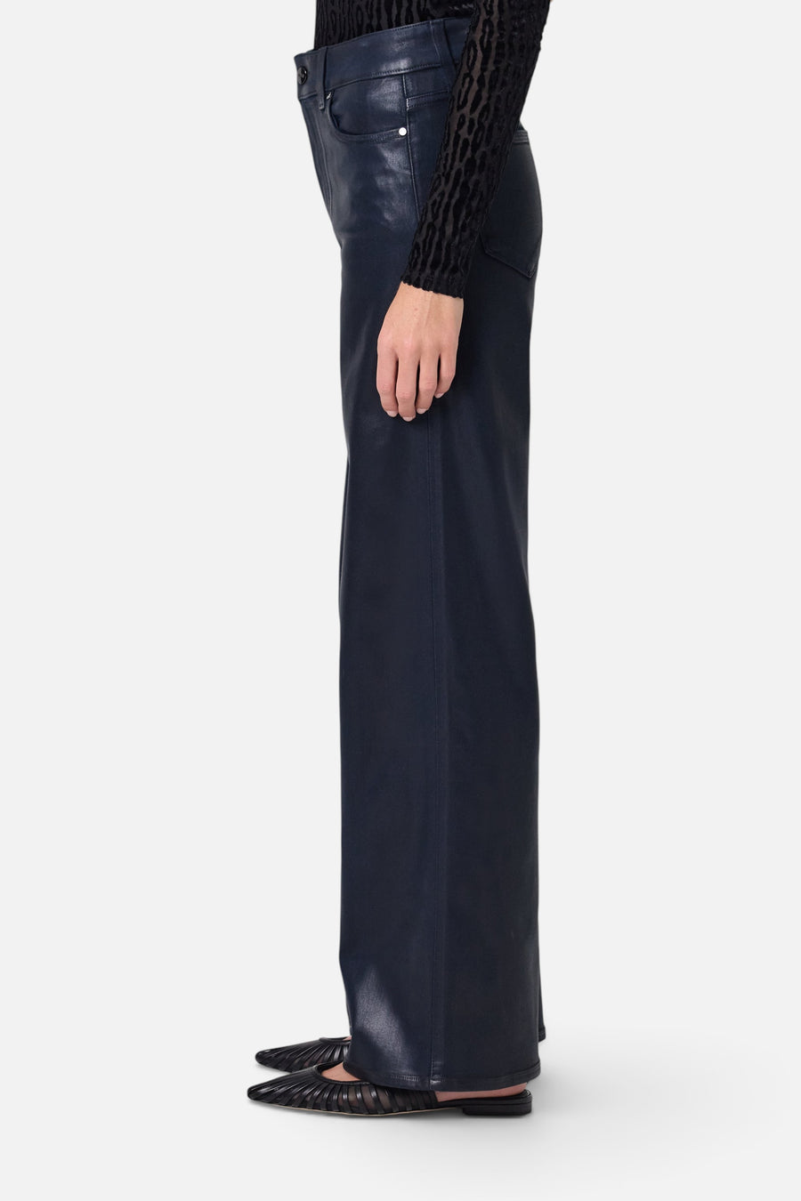 Paige Anessa 31" Wide Leg Jean in Navy Seascape Luxe Coating – side view
