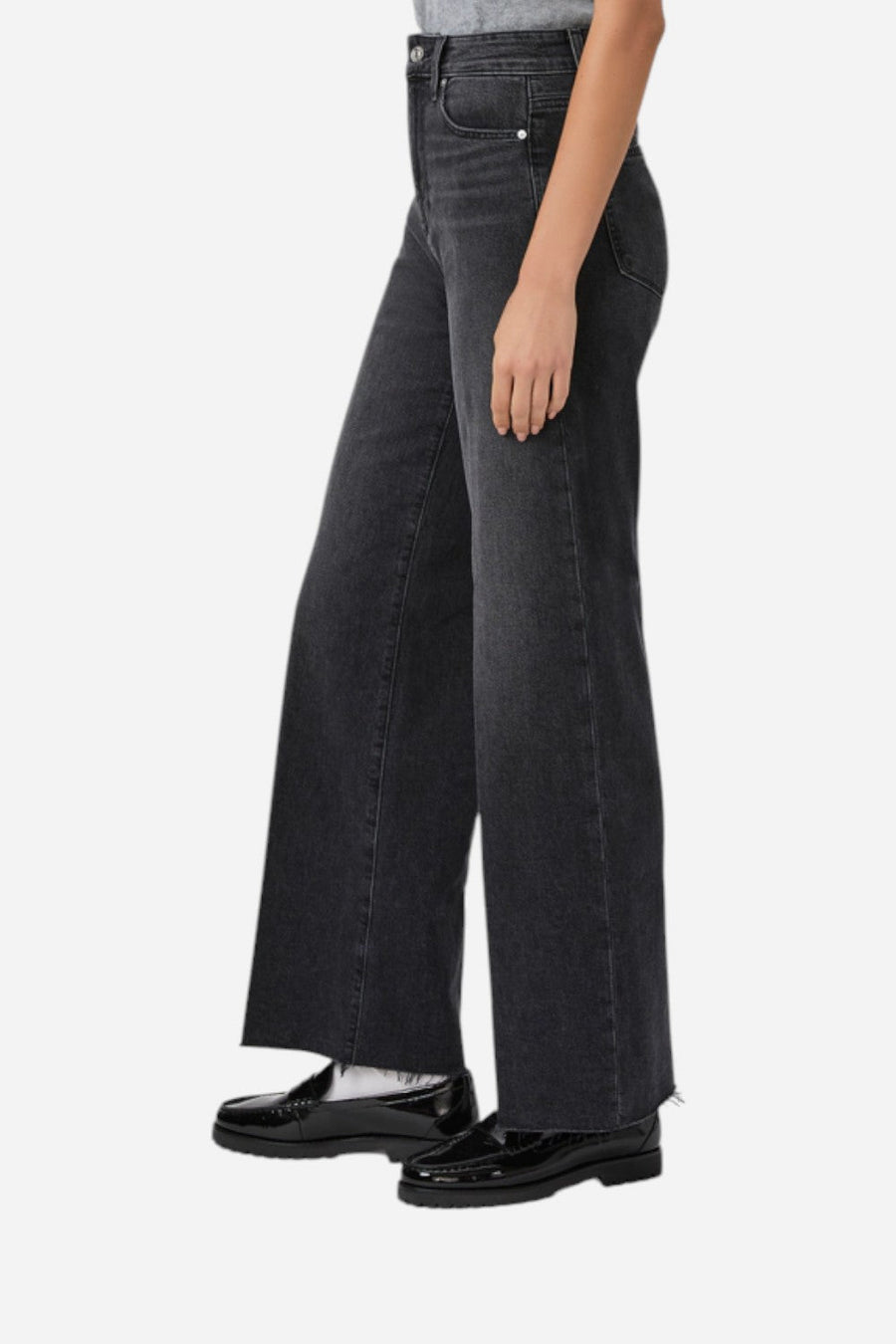 Paige Anessa 31" Wide Leg Jean in Viper Black Distressed – back view