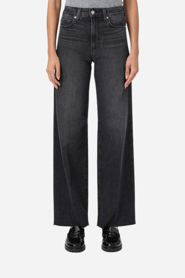 Paige Anessa 31" Wide Leg Jean in Viper Black Distressed