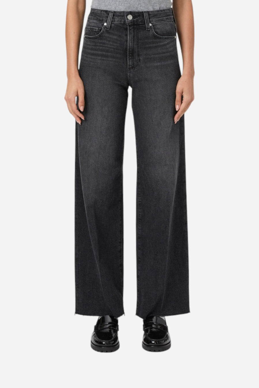 Paige Anessa 31" Wide Leg Jean in Viper Black Distressed – front view