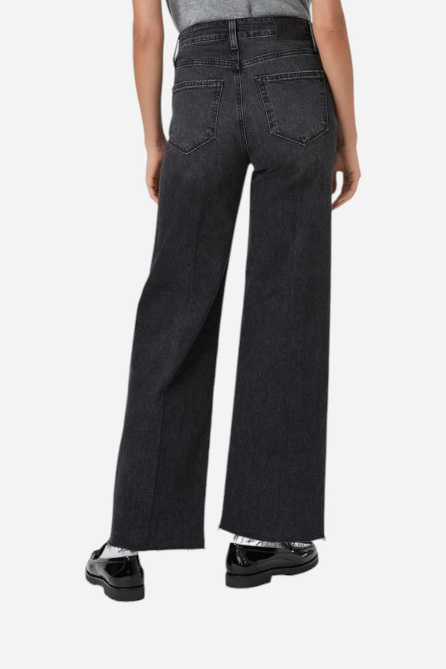 Paige Anessa 31" Wide Leg Jean in Viper Black Distressed – side view