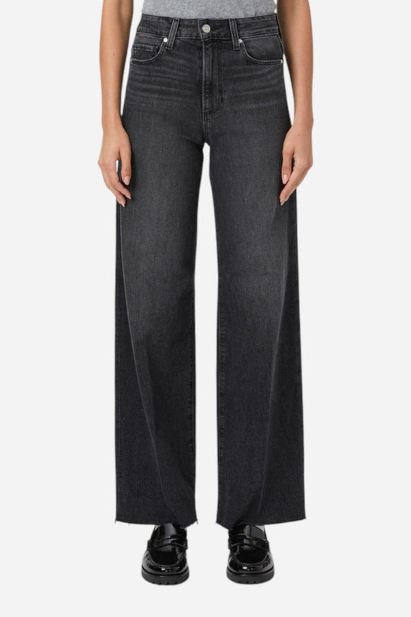 Paige Anessa 31" Wide Leg Jean in Viper Black Distressed