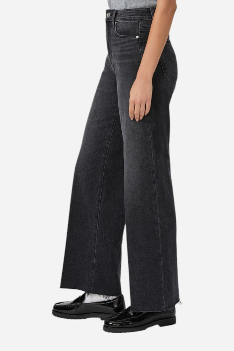 Paige Anessa 31" Wide Leg Jean in Viper Black Distressed – side view