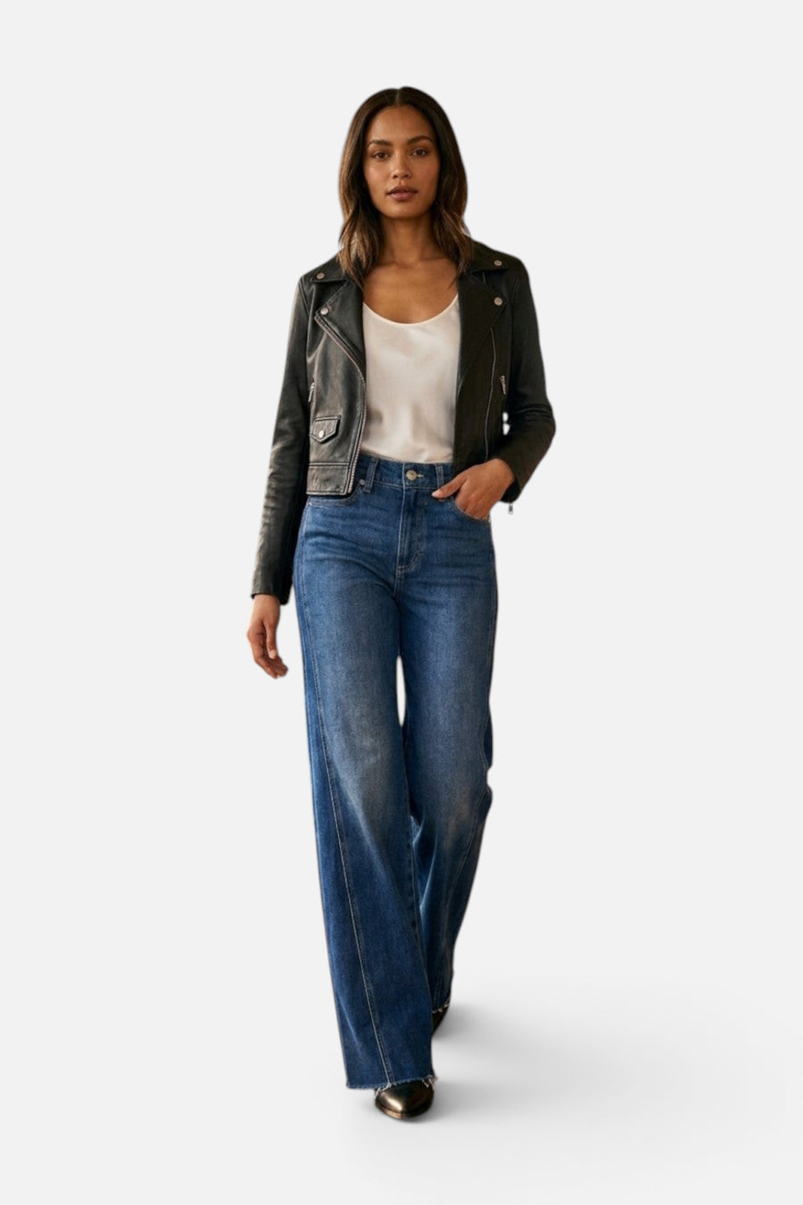 Paige Anessa High-Rise Wide Leg Jeans in Beachline – back view