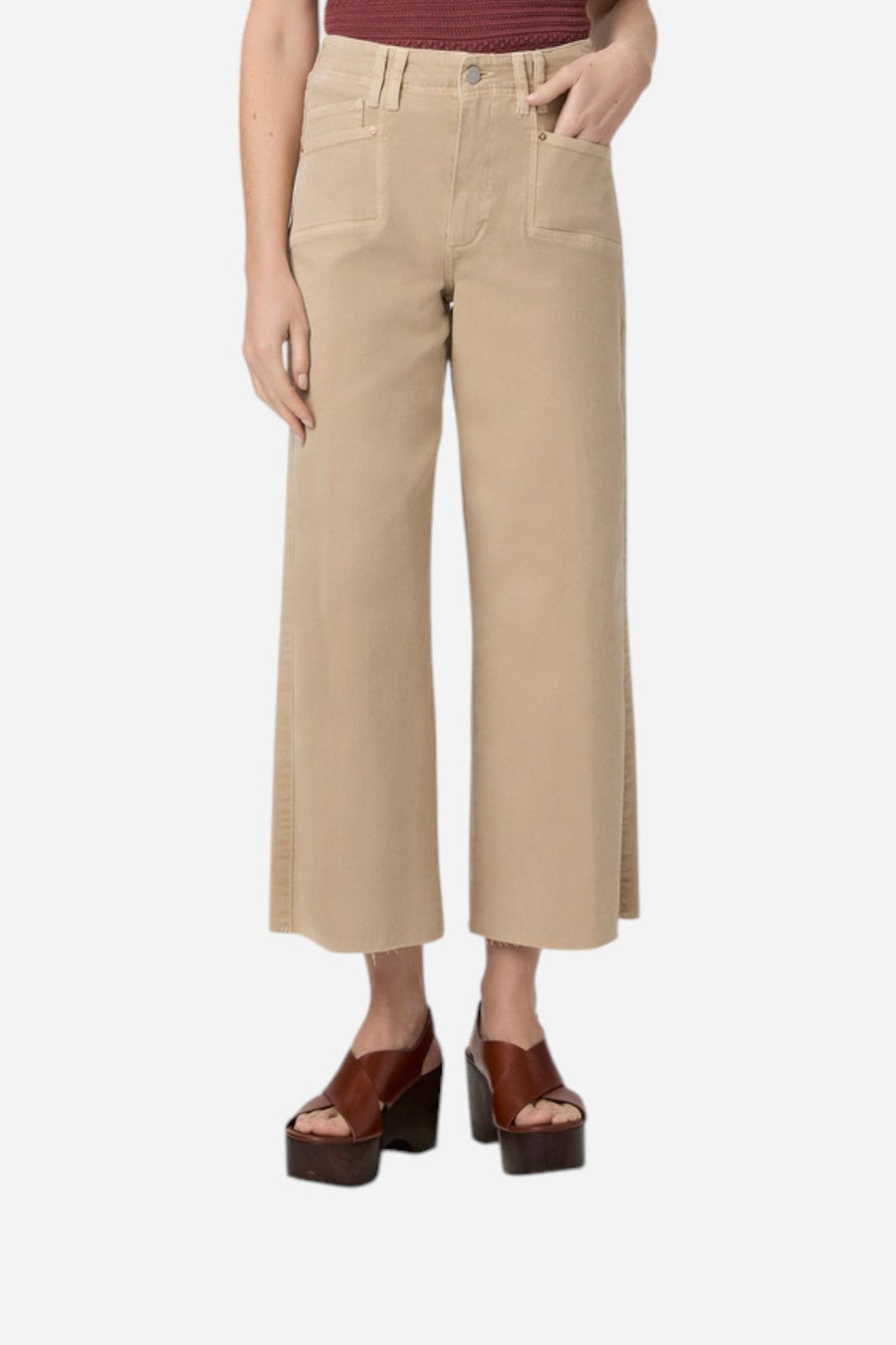 Paige Anessa Wide Leg Jeans in Vintage Soft Sand – front view