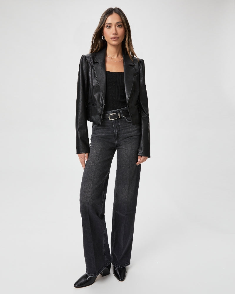 Paige Argentina Blazer in Black Faux Leather – back view