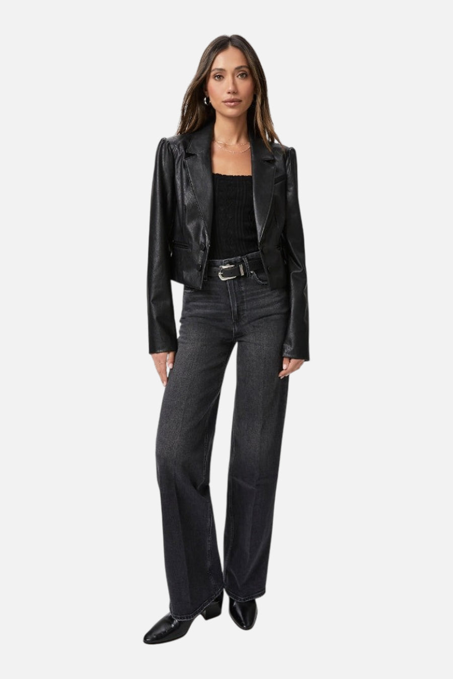 Paige Argentina Blazer in Black Faux Leather – side view