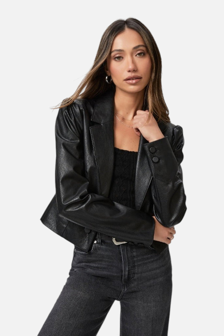 Paige Argentina Blazer in Black Faux Leather – side view