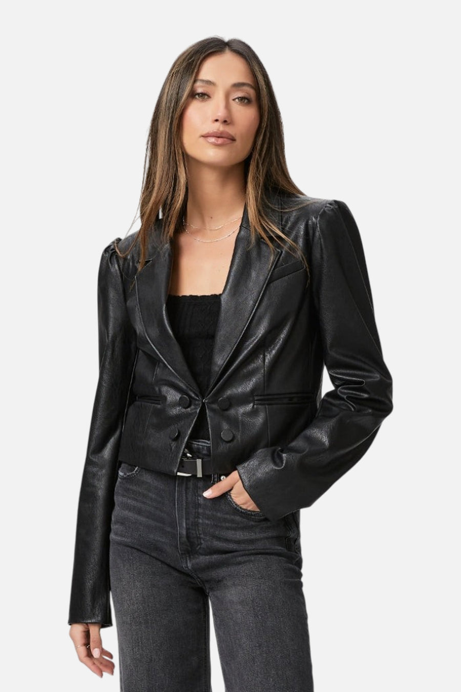 Paige Argentina Blazer in Black Faux Leather – side view