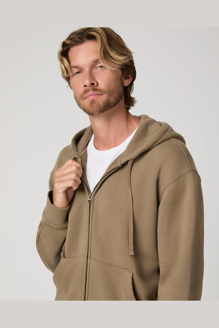 Paige Avon Full Zip Hoodie in Washed Hinoki – detail
