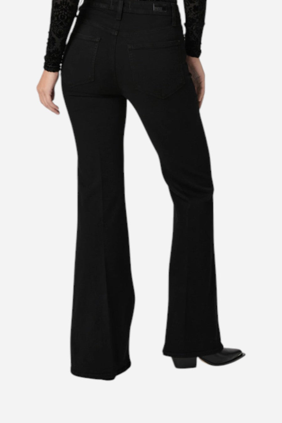 Paige Charlie 32" Flare Jean in Black Shadow – side view