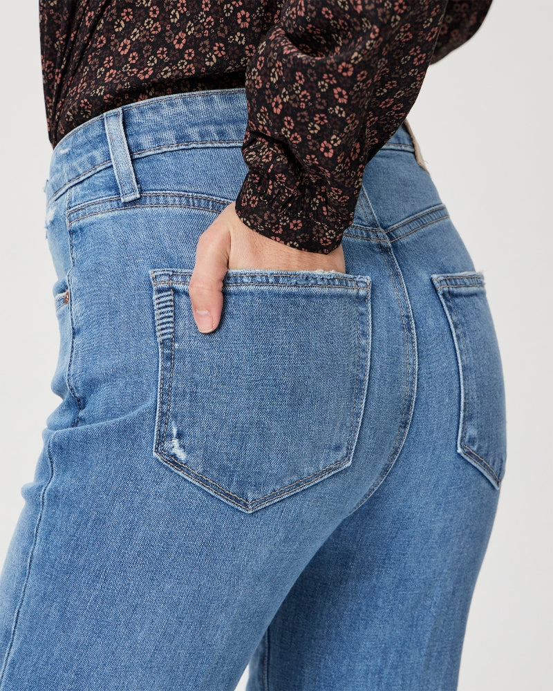 Paige Charlie Flare 32" in Gabriella Distressed – flat lay