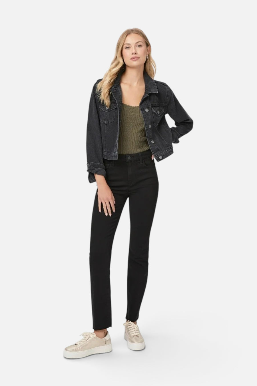 Paige Cindy Raw Hem Pants in Black Shadow – front view