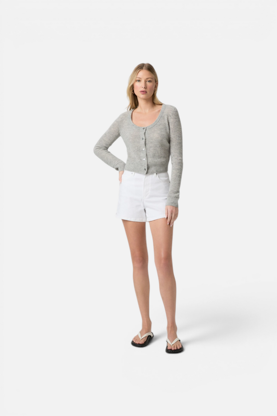 Paige Dani High-Rise A-Line Denim Shorts in Crisp White – back view