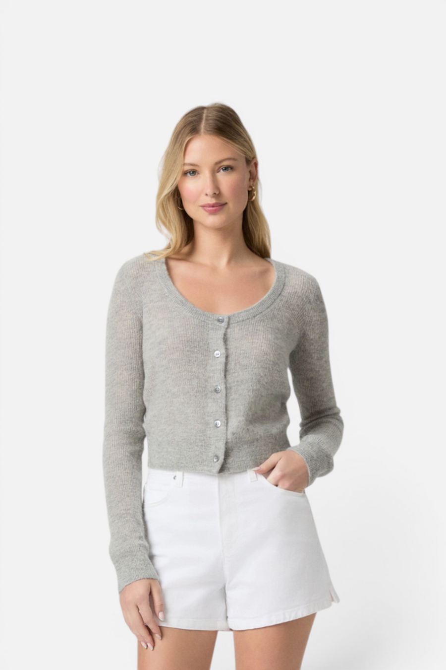 Paige Dani High-Rise A-Line Denim Shorts in Crisp White – front view