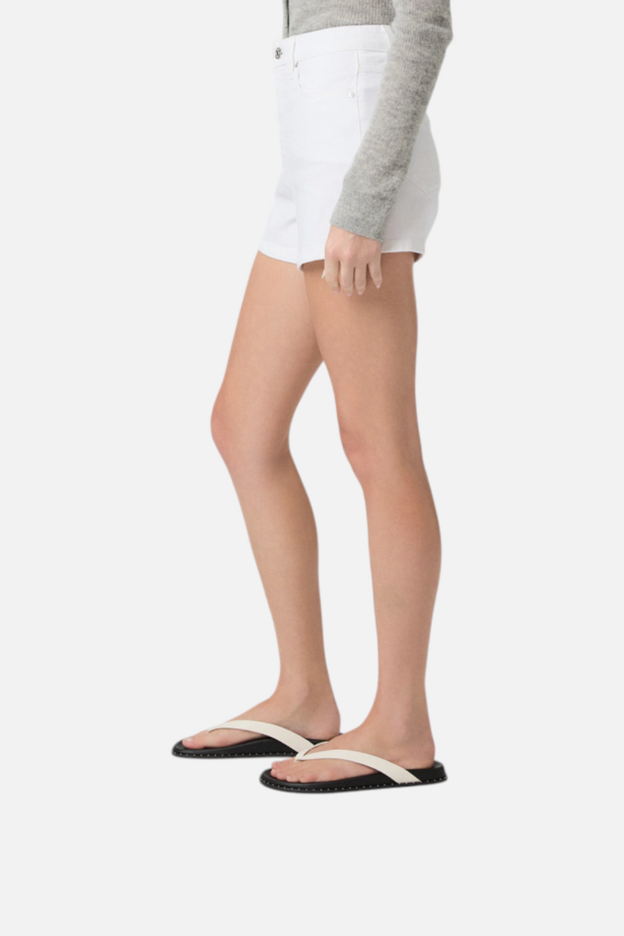 Paige Dani High-Rise A-Line Denim Shorts in Crisp White – side view