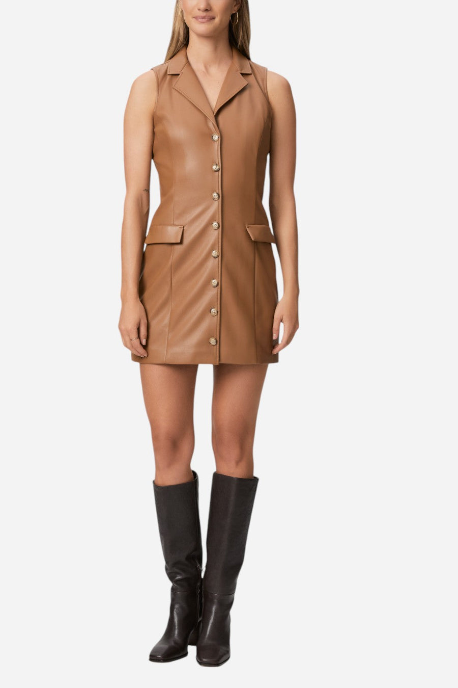 Paige Graciella Dress in Argan Oil Faux Leather – front view