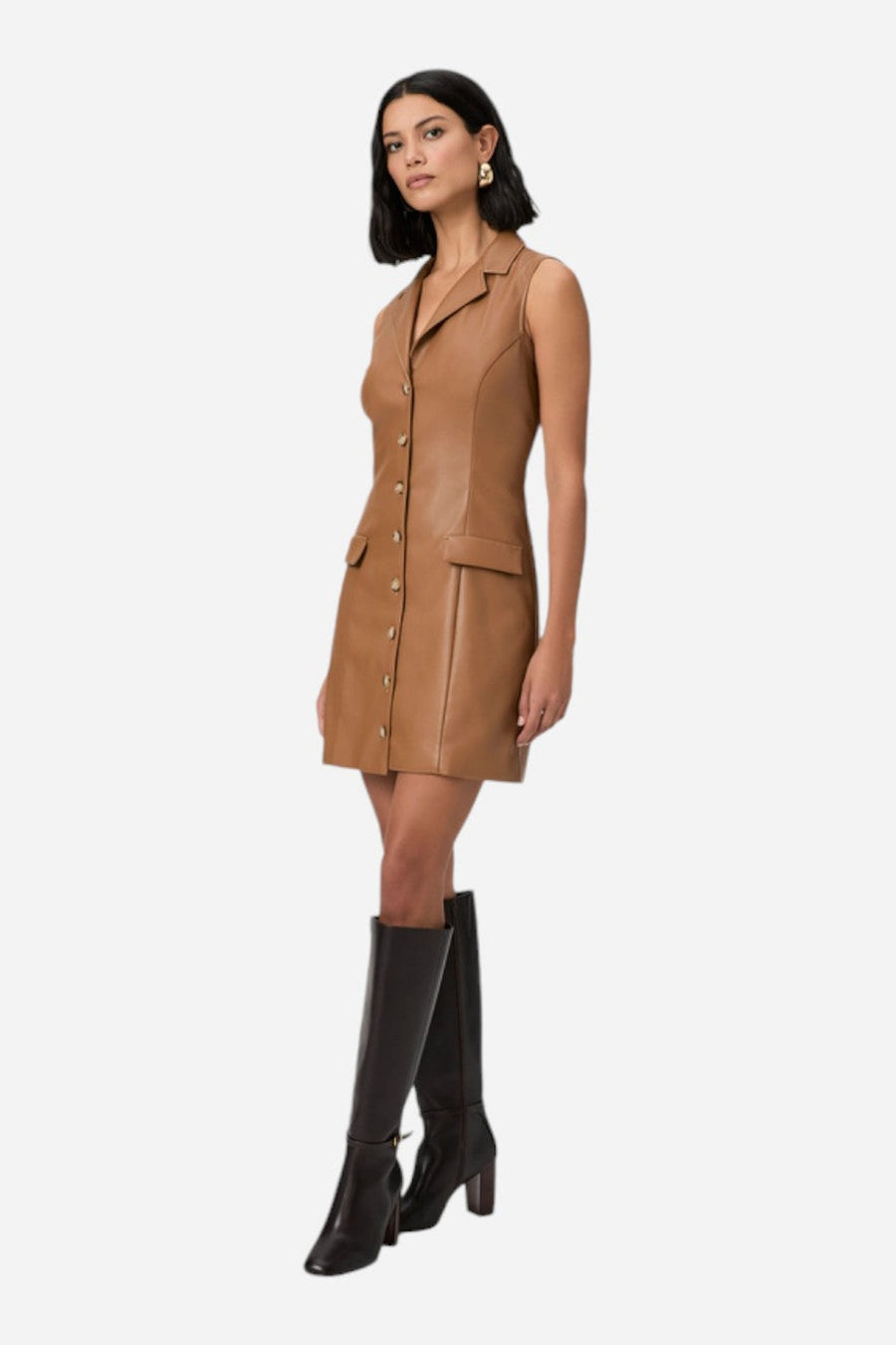 Paige Graciella Dress in Argan Oil Faux Leather – on model