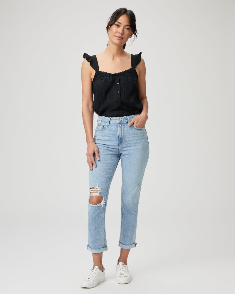 Paige High Rise Brigitte Raw Hem Cuff Jeans in Cori Destructed – flat lay