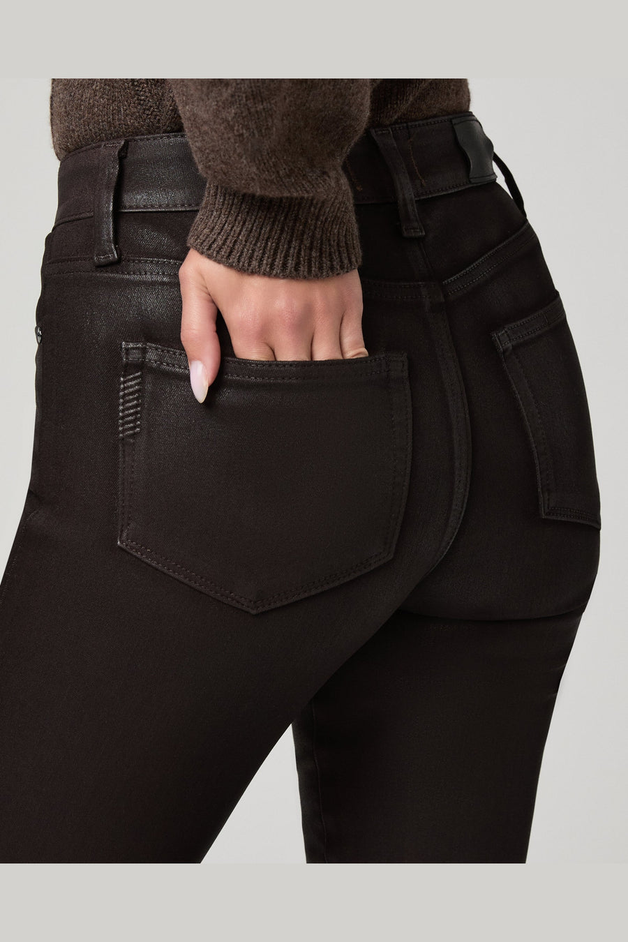 Paige High Rise Laurel Canyon 32" Bootcut Jean in Chicory Coffee Luxe Coating – detail