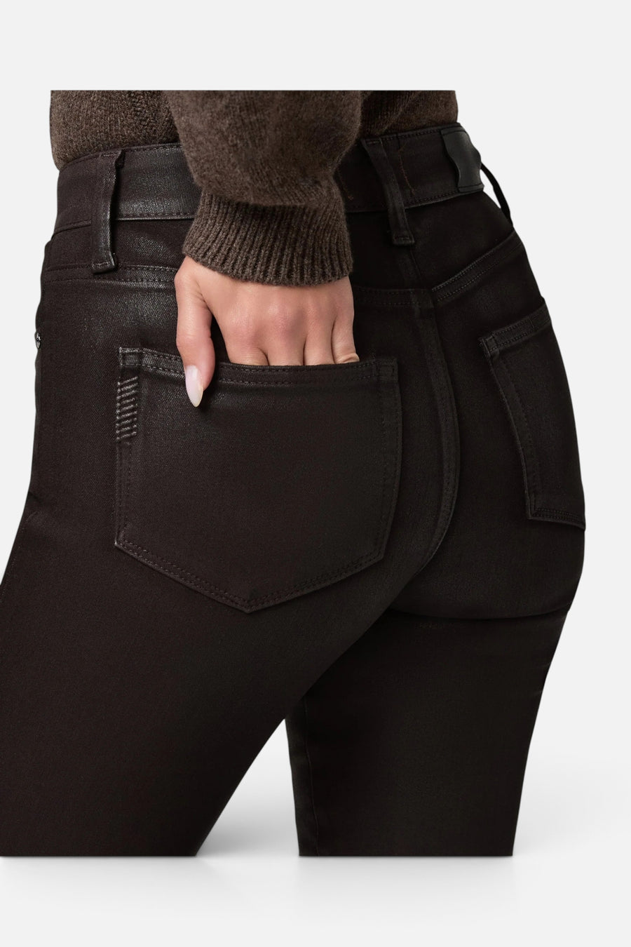Paige High Rise Laurel Canyon 32" Bootcut Jean in Chicory Coffee Luxe Coating – detail
