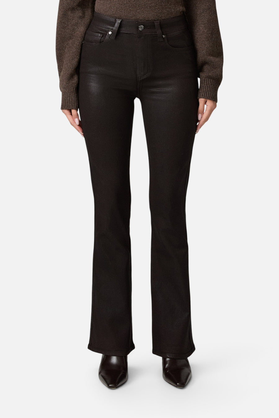 Paige High Rise Laurel Canyon 32" Bootcut Jean in Chicory Coffee Luxe Coating – front view
