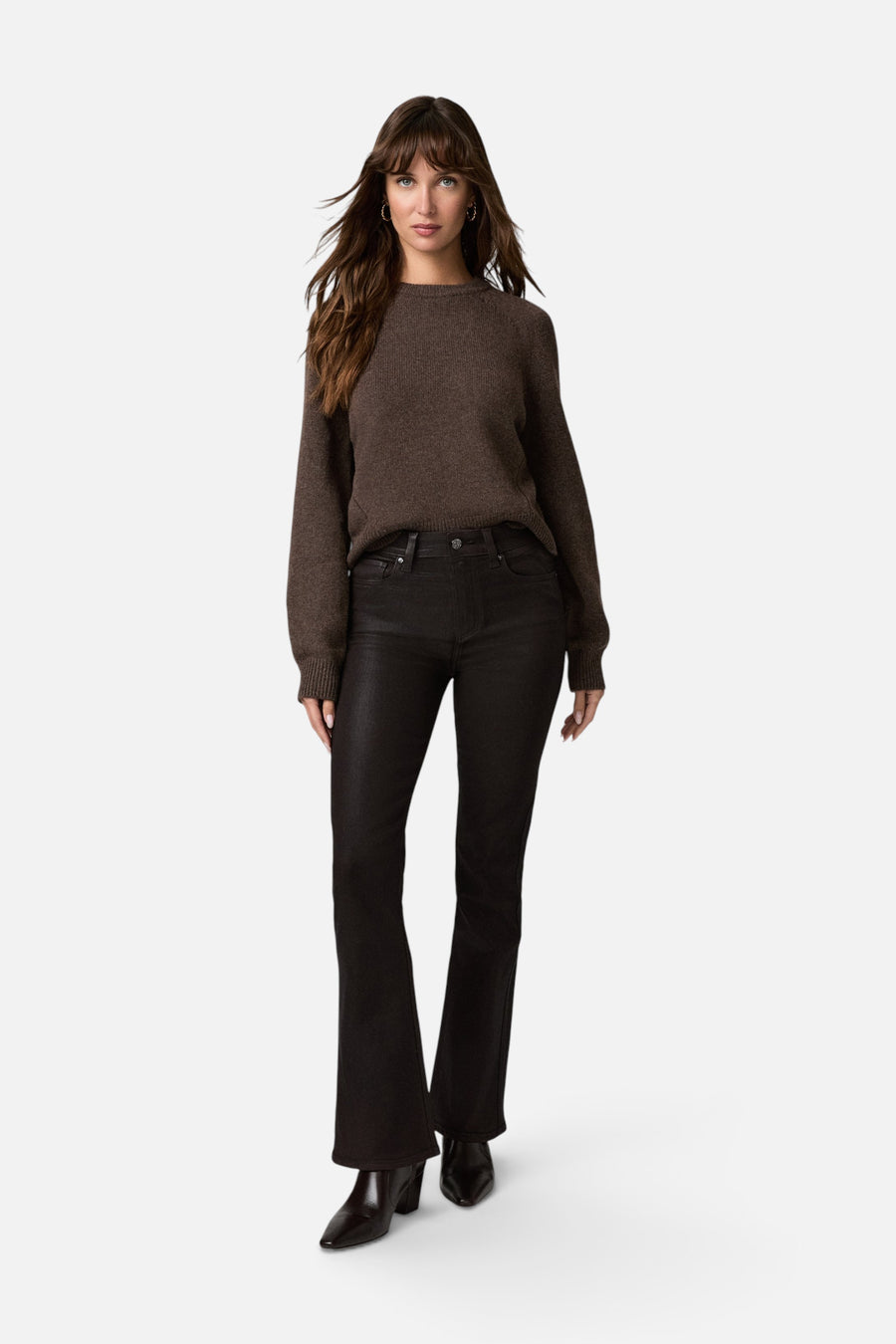 Paige High Rise Laurel Canyon 32" Bootcut Jean in Chicory Coffee Luxe Coating – full length