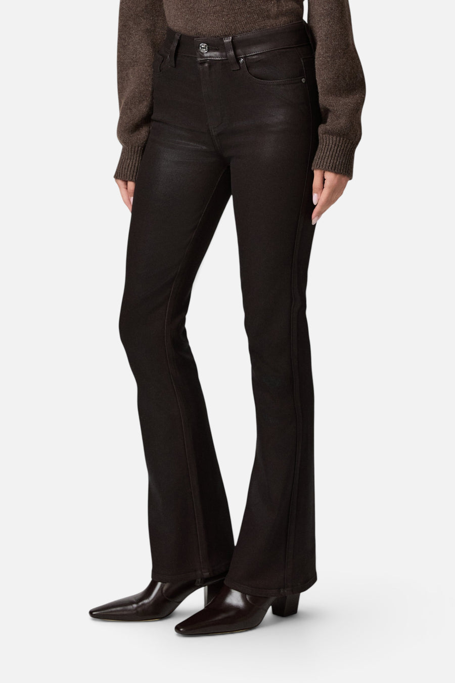 Paige High Rise Laurel Canyon 32" Bootcut Jean in Chicory Coffee Luxe Coating – side view