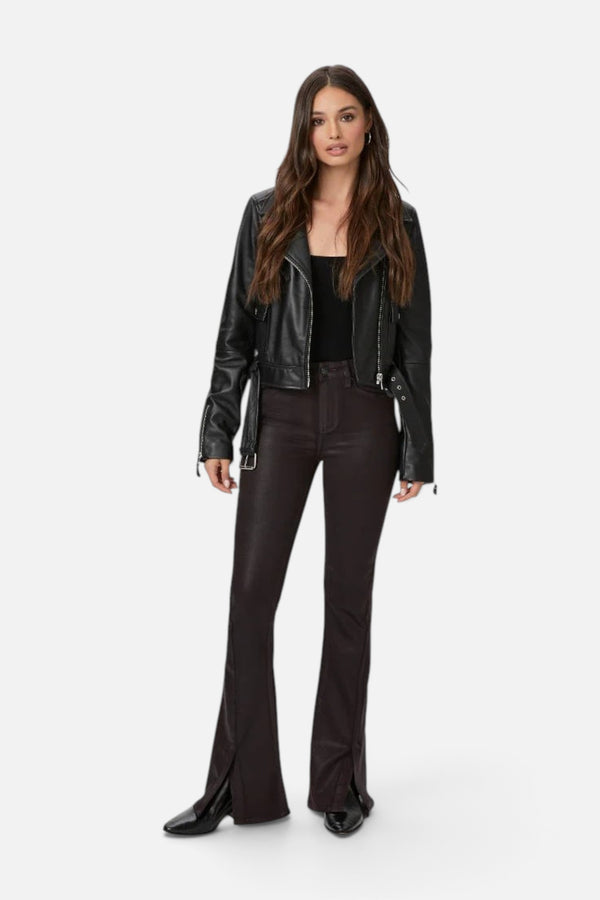 Paige High Rise Lou Lou Pants in Black Cherry Luxe Coating