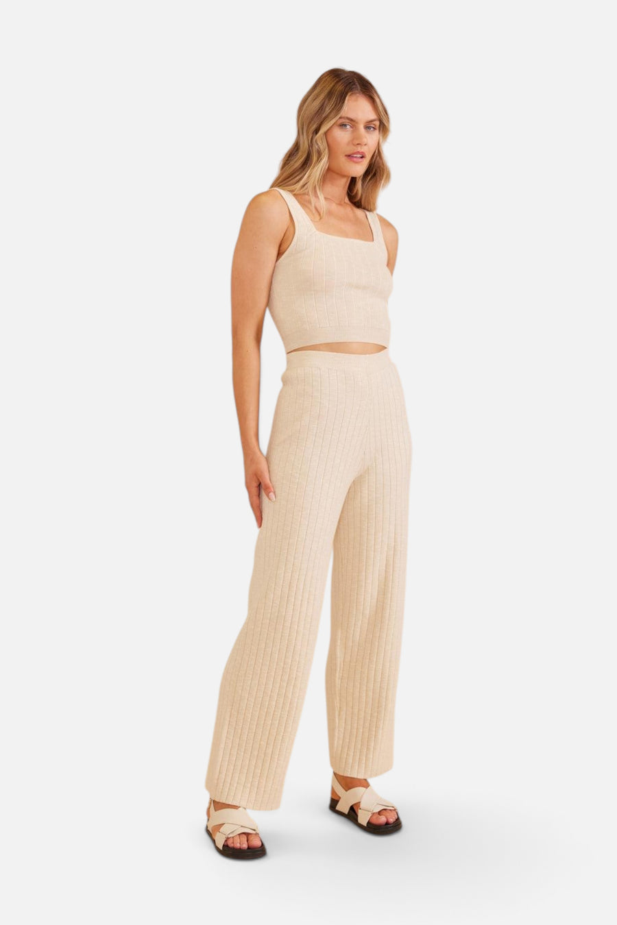 Paige Knit Pants in Oatmeal – back view
