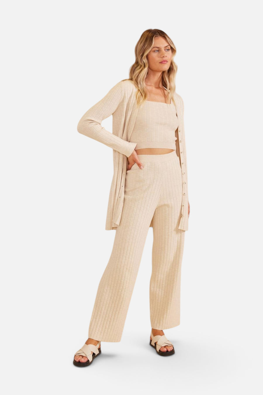 Paige Knit Pants in Oatmeal – detail